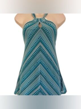 New York & Co ~Strappy Halter ~Vibrant Striped Blues & Greens ~Geometric Pattern